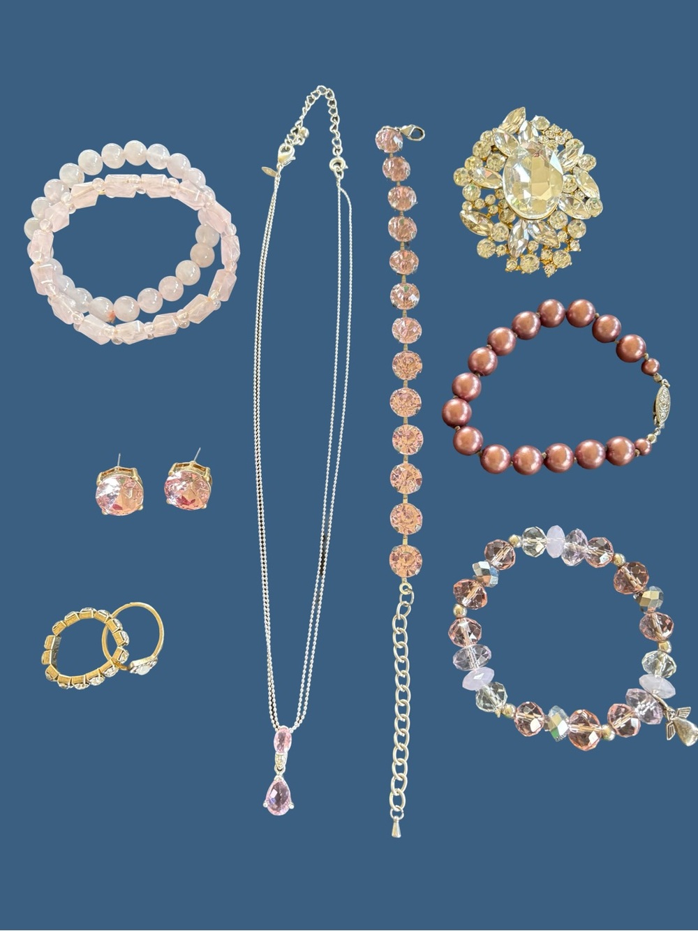 Women's Pink Crystal Jewelry Set - Elegant Necklace & Bracelet Collection